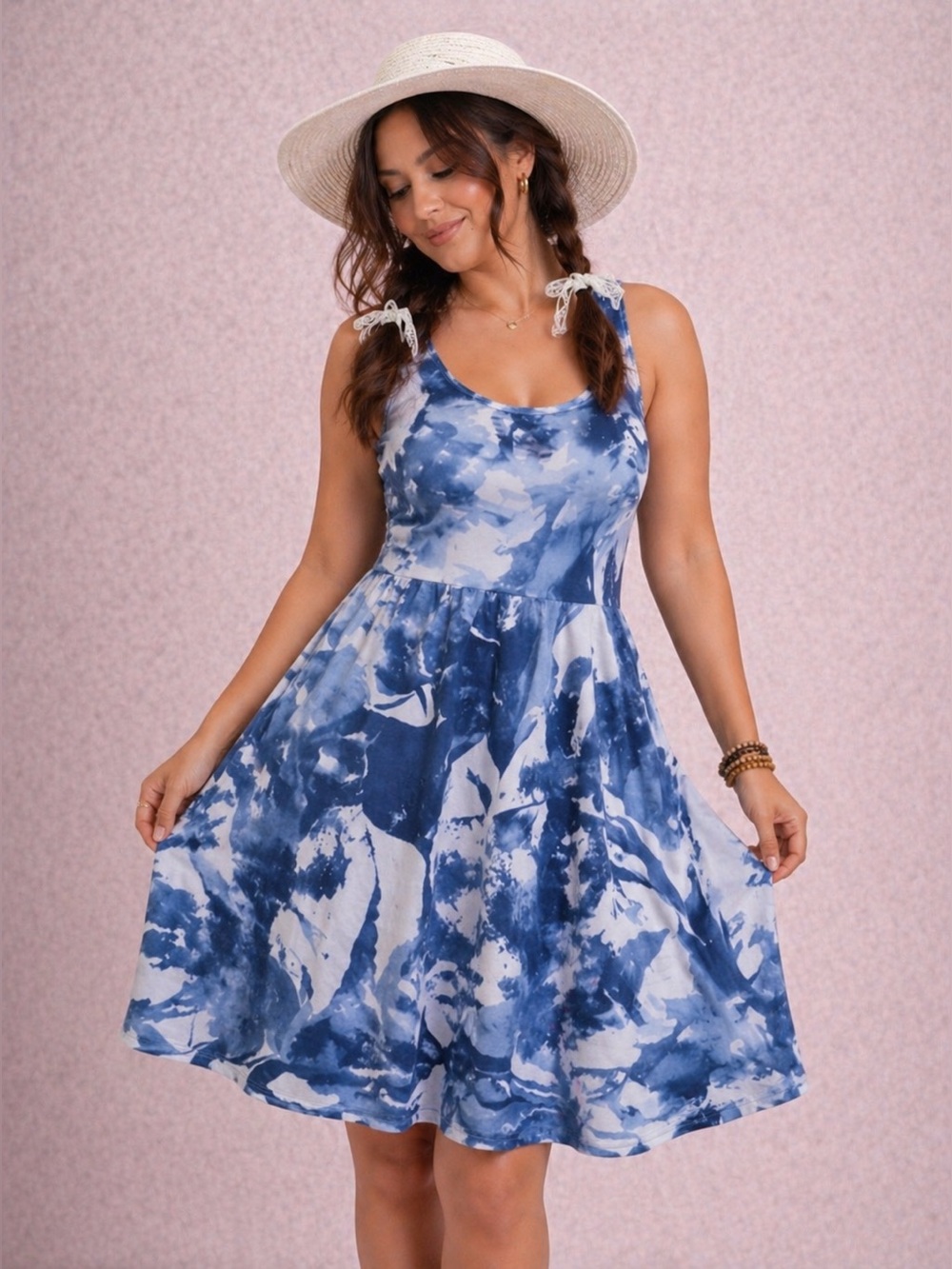 🔥5/$35🔥 LuLaRoe Blue and White Tie-Dye Midi Scoop Neck Dress